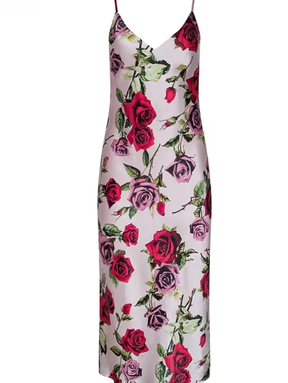 L'AGENCE Seridie silk slip dress. Pink Floral Slip Midi Dress with Rose Print